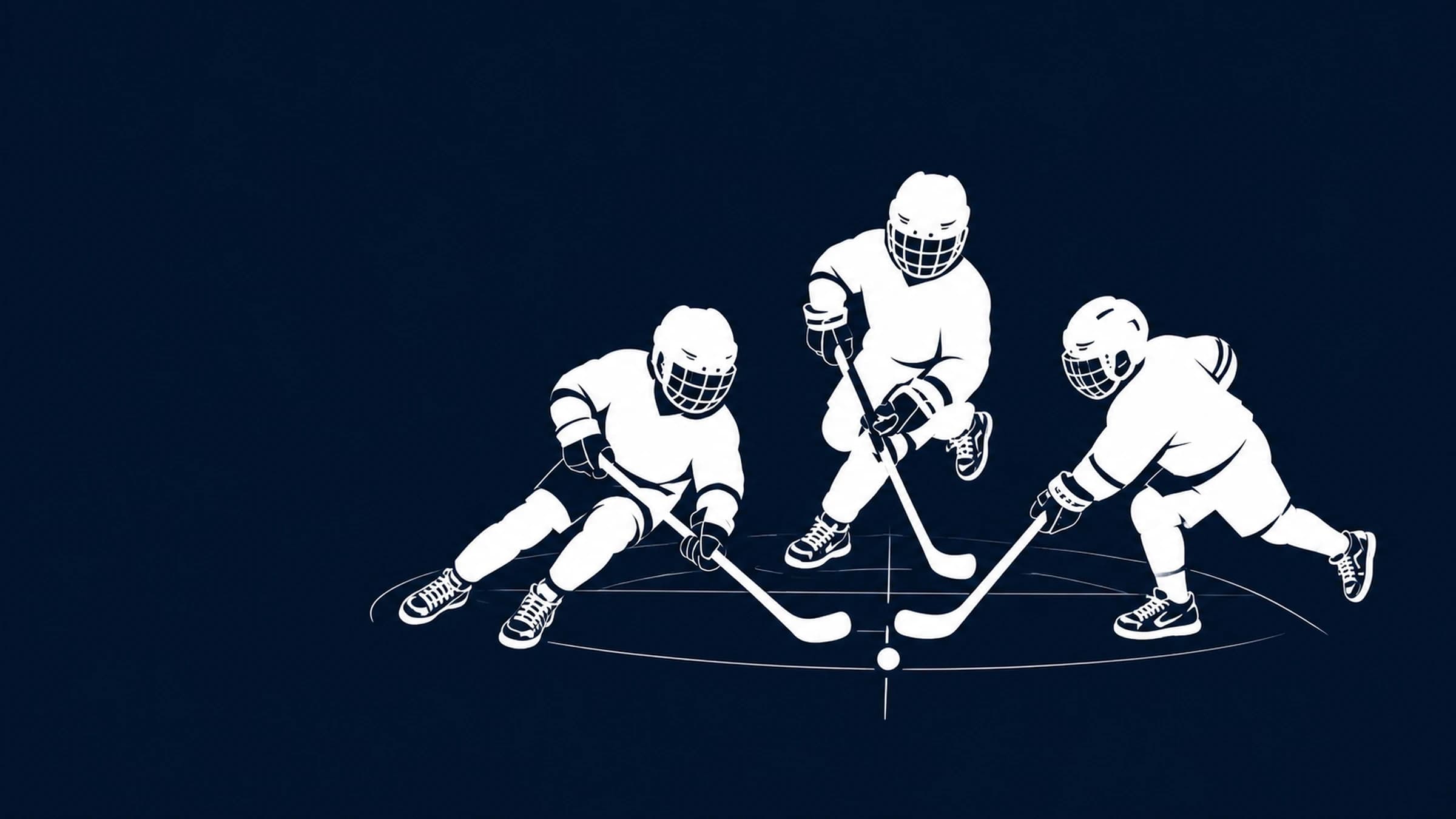 Ball hockey players competing at centre court