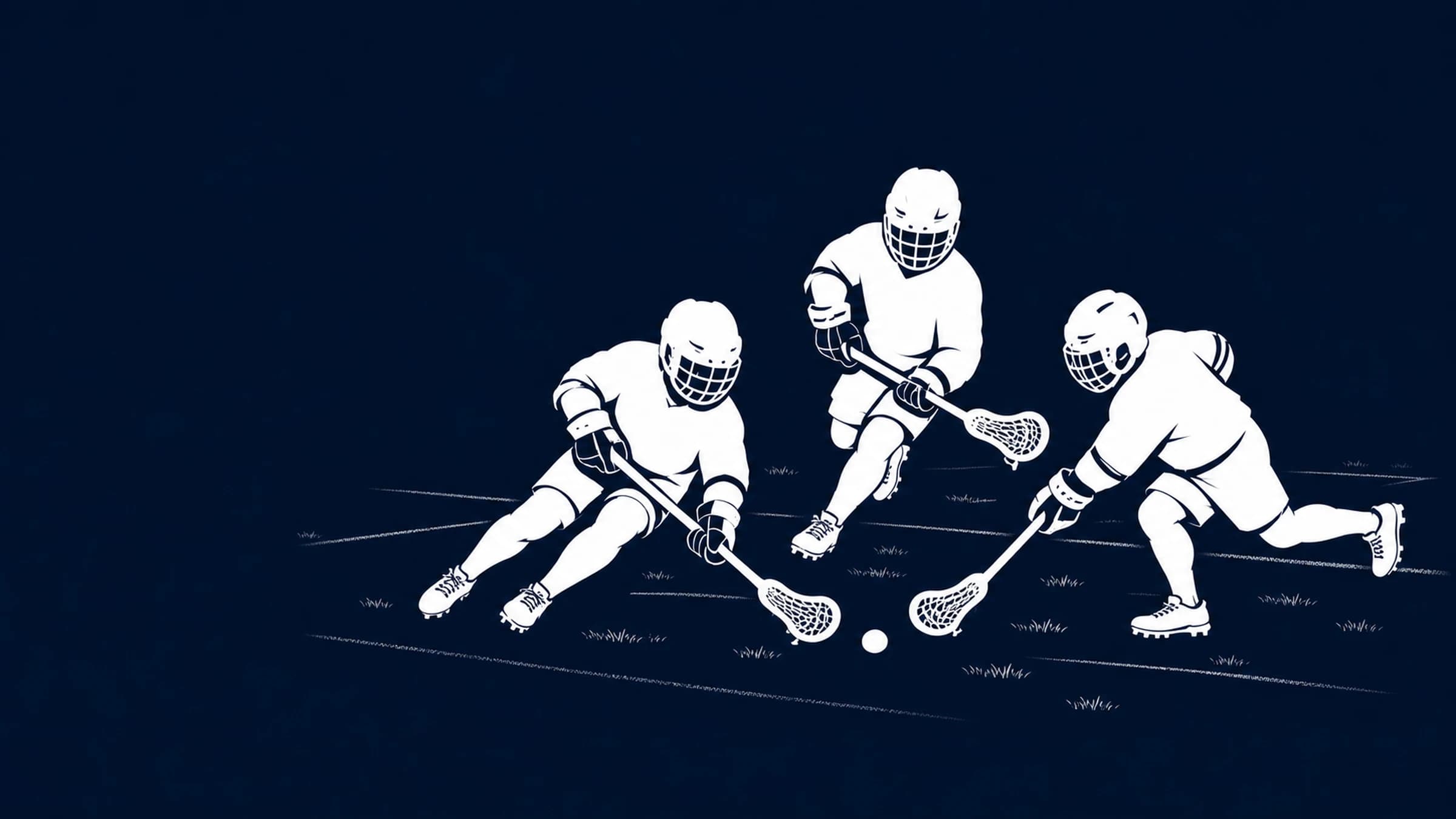 Lacrosse players competing for the ball on the field